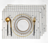 Placemats Set of 4 for Dining Table Décor, Woven Cloth Place Mats for Farmhouse Kitchen Tabletop, Handcrafted Machine Washable Cotton Table mats 13 x 19 Inch, Grey and Beige Caflife