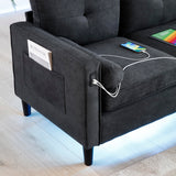 Harper & Bright Designs 76.5-Inch Modern Sofa Couch with 2 Side Pockets, USB Ports on Armrests and LED Lights – Linen Fabric 3-Seater for Living Room, Apartment or Office in Black Harper & Bright Designs