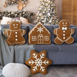 HunnmingRe 4 Pcs Christmas Throw Pillows Plush Gingerbread Men Gingerbread House Snowflake Shaped Pillow for Christmas Winter Holiday Party Outdoor Bedroom Cushion Decoration HunnmingRe
