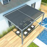 PATISOL Louvered Pergola Against The Wall Outdoor Patio 13'x10' Full Aluminum Pergola Wall Mounted Attached Adjustable Roof Hardtop Rainproof Gazebo for Deck Garden Yard Beach (Grey) Patisol