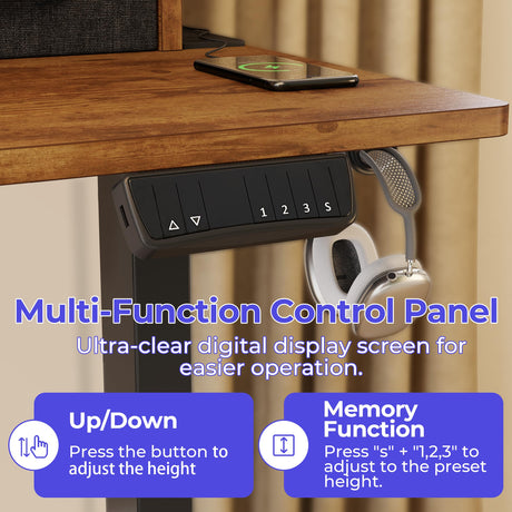 JOISCOPE 55 Inch Electric Standing Adjustable Height Desk with USB & Type-C Outlet, Home Office Computer Gaming Desk with Display Riser and Double Drawer, Sit Stand Desk, Vintage Oak JOISCOPE