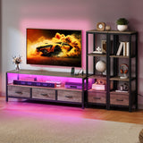 YITAHOME TV Stands for 65 inch TV Entertainment Center with 2 Industrial 4-Tier Bookshelves, LED TV Stands for Living Room, Modern Farmhouse TV Console Cabinet with Power Outlets, Grey YITAHOME