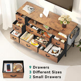 YITAHOME Dresser TV Stand for 55'' TV, 9-Drawer Tower with Power Outlet and LED Light, Wide Dresser with Metal Handle with Shelves(Pink) YITAHOME