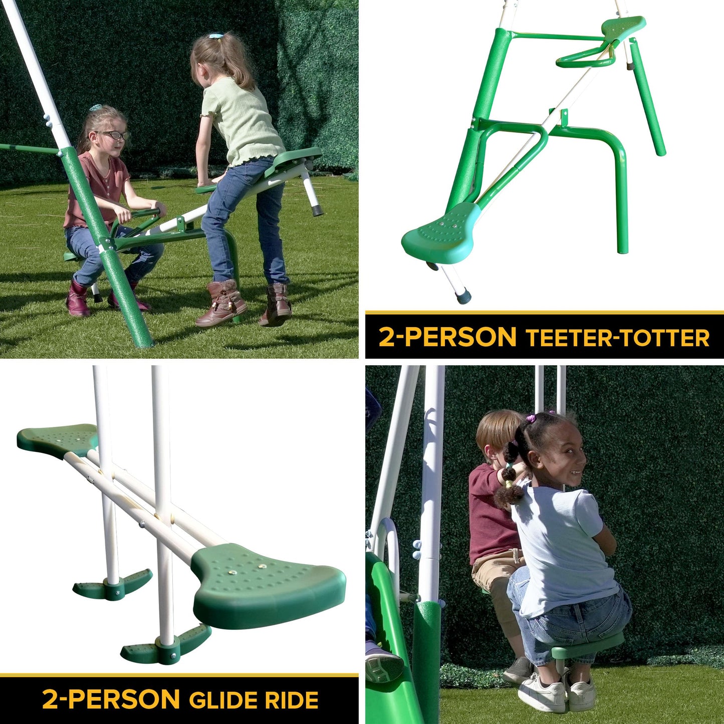 Sportspower Park Ridge Metal Swing Set: 2 Swings/Standing Swing, 2 Person Roman Glider Swing, Teeter Totter and 5' Wavy Slide, EXCEEDS ASTM Safety Standards *Bonus 4pc Anchor Kit*