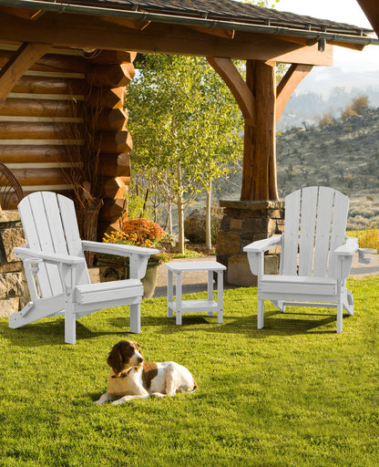 SERWALL Folding Adirondack Chair, Reclining Adirondack chair with Cup Holder, Adjustable Adirondack Chair with 3 Recline Positions, All Weather HDPE Outdoor Adirondack, White - WoodArtSupply