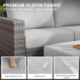 WELYAS Outdoor Patio Furniture Set with 44'' Fire Pit Table Sofa Chair Ottoman, 10 Pieces 9 Seat Oversize All Weather Rattan Classic Patio Conversation Sectional Set for Outside Porch Deck WELYAS