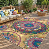 Arenarug Meditation Indoor Outdoor Rug 6x9 ft Mandala Pattern Rug Boho Style,Yoga Meditation Mat Picnic Rug for Patio Living Room Porch Garden Deck Backyard Easy to Clean Non Shedding Non-Slip Arenarug