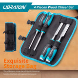 Chisel Set, Wood Chisel Set, Wood Chisel Tool Set for Woodworking, Wood Chisels, Chrome Vanadium Steel Chisel with Storage Pouch, 1/4"(6mm), 1/2"(13mm), 3/4"(19mm), 1"(25mm) LIBRATON