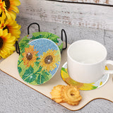 8 Pieces Sunflower Diamond Art Painting Coasters DIY 5D Full Drill Coasters Acrylic Round Cup Coaster with Holder Cork Pads for Spring Summer Party Home Decor DIY Crafts Augisteen