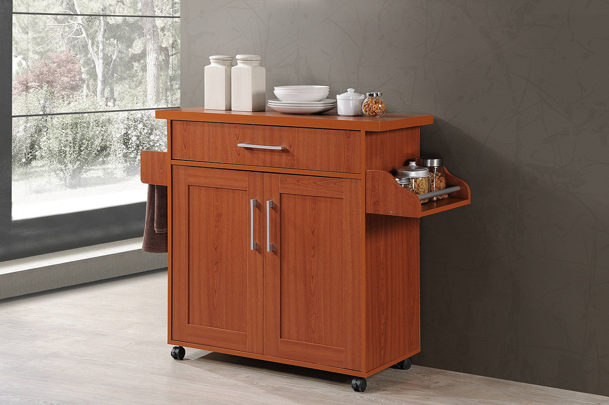 Hodedah Kitchen Island with Spice Rack, Towel Rack & Drawer, Cherry Hodedah