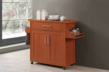 Hodedah Kitchen Island with Spice Rack, Towel Rack & Drawer, Cherry