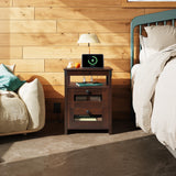 WLIVE Nightstand with Charging Station, Farmhouse End Table, Side Table with 2 Mesh Drawers Storage & Open Shelf, Rustic Wooden Cabinet Night Stand for Living Room, Bedroom, Espresso WLIVE