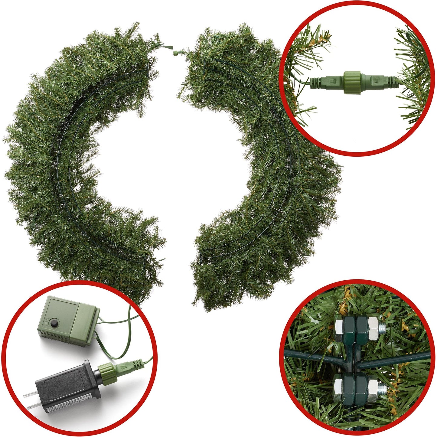 Casafield Pre-Lit Artificial Christmas Wreath for Front Door, Window or Mantel, Green Fir with White Lights Indoor/Outdoor Holiday Decor, 60 Inches