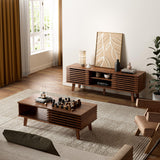 MAISONARIA Mid Century Coffee Table with Storage & Sliding Fence Door, Modern Coffee Tables for Living Room, Walnut Finish MAISONARIA