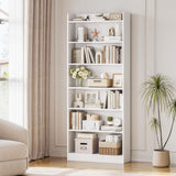 Yaheetech 7-Tier Open Bookcase and Bookshelf, Modern Simple Floor Standing Display Storage Shelves with Top Open Compartment for Home Office, Living Room, Bed Room - White Yaheetech