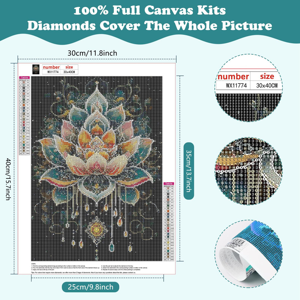 SENQAO Diamond Art Kits for Adults - Mandala Lotus Flower Diamond Painting Kits DIY 5D Full Drill Diamond Dots Paintings with Diamonds Gem Art and Crafts for Home Decor 12x16 Inch SENQAO