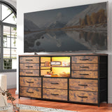 EnHomee Dresser TV Stand for 60''TV Stand for Living Room with Power Outlet & LED Lights Entertainment Center with 12 Fabric Drawer Long Dresser TV Stand for Bedroom Dresser, 49.2"W x 35.4"H x 11.8"D EnHomee