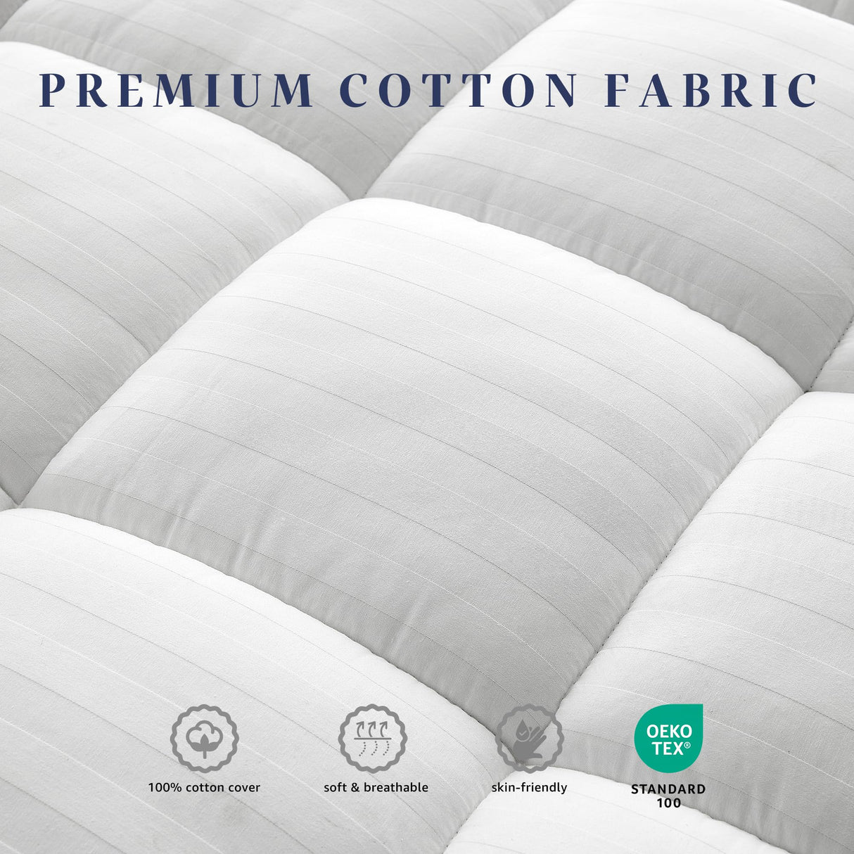 Full Size Thick Mattress Pad with 100% Cotton Cover - Naturally Skin-Friendly and Breathable, Unique Deep Pocket Design Up to 22" (54 x 75 Inches, White) Soft and lofty