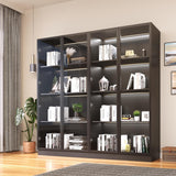 Wildhome Display Storage Cabinet with Glass Door, LED Lights,Showcase for Collections, Perfume, Vinyl Albums, Bookcase for Home Office, Living Room, Clinic, Pantry (Black- 4 Layers) Wildhome