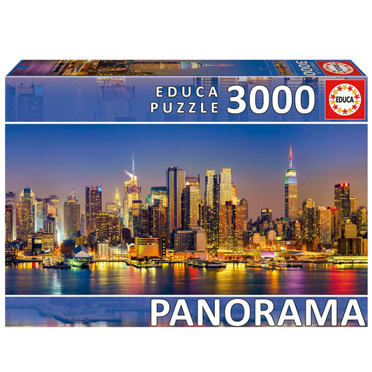 Educa - Panorama Puzzles - New York City Skyline - 3000 Piece Jigsaw Puzzle - Puzzle Glue Included - Completed Image Measures 47.24"x 37.79" - Ages 14+ (19948)