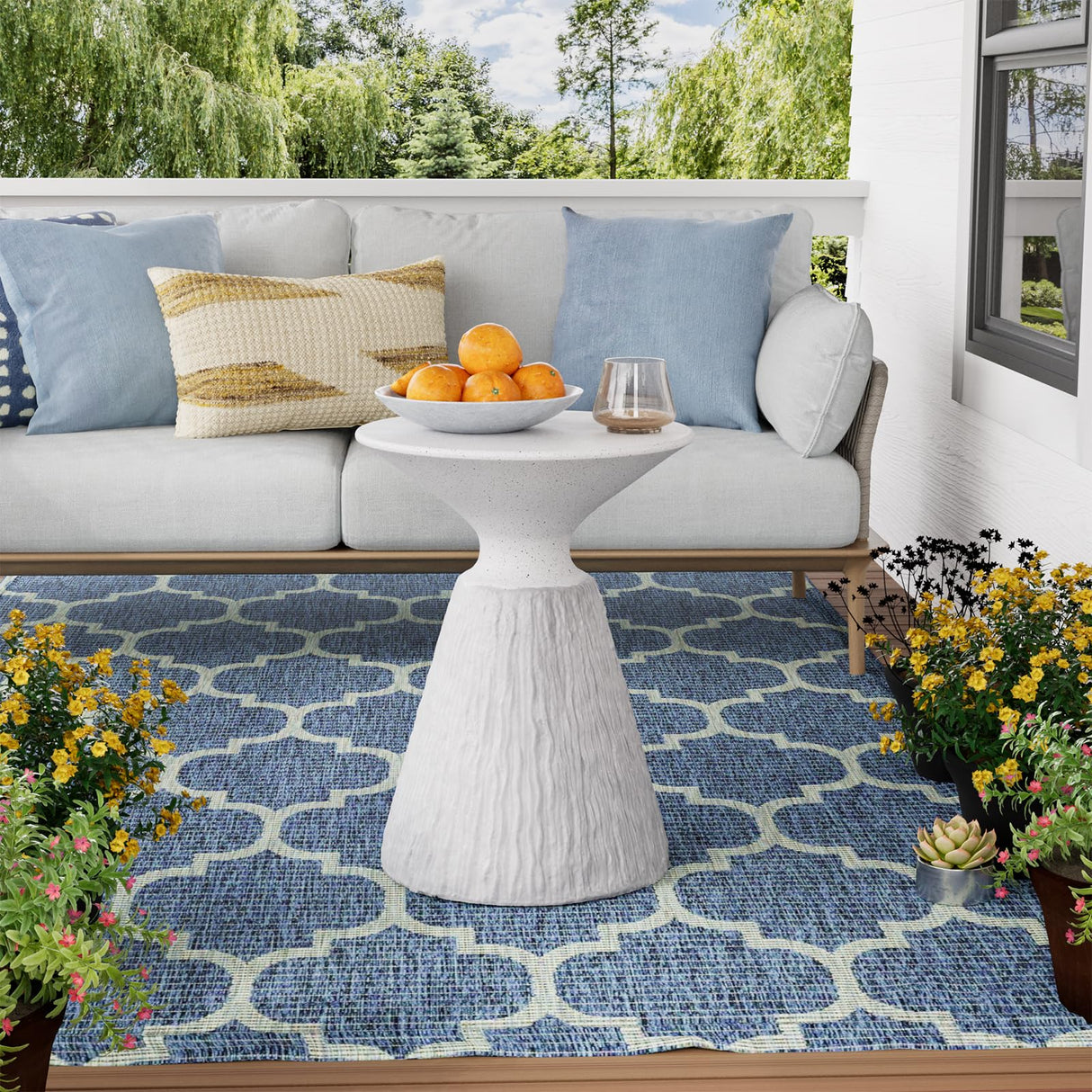 COSIEST Outdoor Side Table, Mushroom Shaped MgO Accent Table, Lightweight Patio End Table w Round Base, Top Plant Stand for Garden and Deck, Spotted White COSIEST