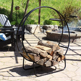 Sunnydaze 48-Inch Firewood Log Rack Hoop - Indoor/Outdoor Round Tubular Steel Wood Storage Holder Sunnydaze