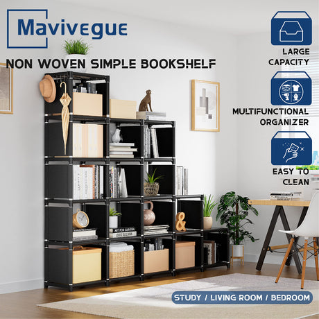 Mavivegue 18-Cube Extra Large Storage Organizer - Versatile Black Bookshelf for Home and Office Mavivegue
