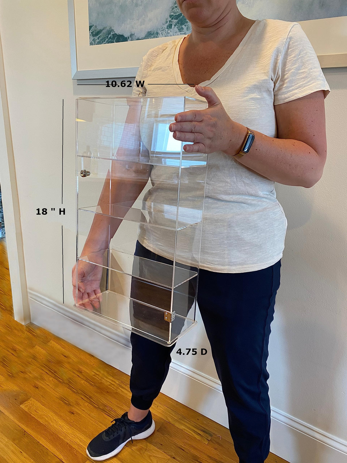 4 Tier Transparent Acrylic Display Case with Lock,Clear Show Case for Collectible, Vertical Curio,See-Through Locking Cabinet,Dustproof Protection 10.25 x 4.25 x 18.25 Inches Display case