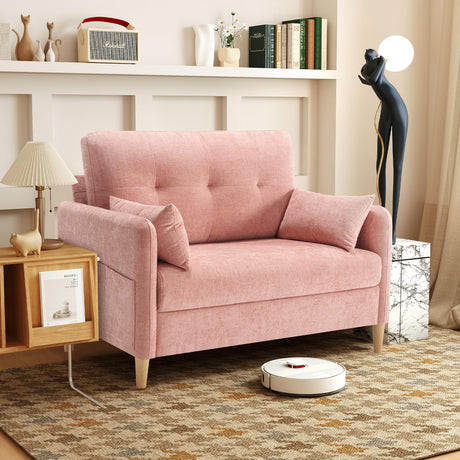 Urhanherry 47" Small Sofa Couch for Bedroom, Soft Chenille loveseat Mini Couch with Throw Pillow and Removable Cushion Cover for Small Spaces, Living Room, Apartment, Dorm, Office(Pink) Urhanherry