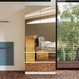 WOODTIME Wardrobe Closet with All Mirror, Wooden Armoire with 2 Doors, 2 Drawers & Hanging Rod, Clothes Storage Cabinet Organizer for Bedroom Apartment, White WOODTIME