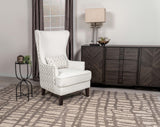 Coaster Home Furnishings - Pippin - Upholstered High Wingback Accent Chair with Brown Wood Legs, Track Arms, Removable T-Cushion, Geometric Pattern and Nailhead Trim - Living Room - Latte - 904066 Coaster Home Furnishings