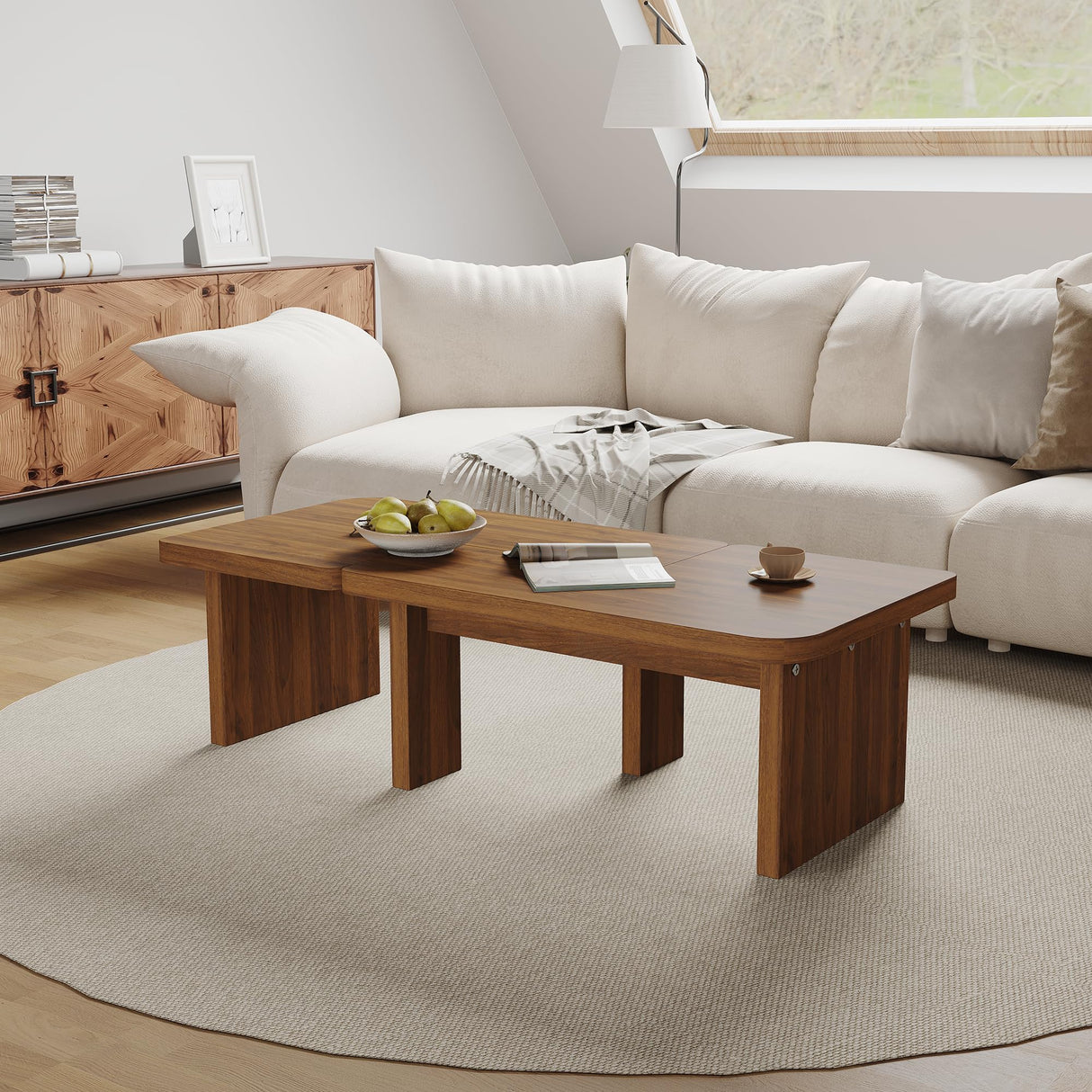 VAFON 51.2" Expandable Wood Coffee Table for Living Room - 2-in-1 Square/Rectangle Center Table, Walnut Wood Grain Low Table, 68lbs Capacity - Versatile for Lounge, Office, Farmhouse Decor(Brown) VAFON