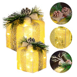 Hourleey Set of 3 Christmas Lighted Gift Boxes, Pre-lit 60 LED Light Up Present Boxes Ornament Outdoor Warm White Tinsel Boxes Decoration for Indoor Christmas Home Yard Lawn Decor Hourleey