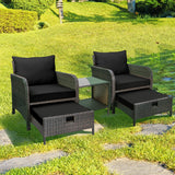 LEVELEVE Balcony Furniture 5 Piece Patio Conversation Set, PE Wicker Rattan Outdoor Lounge Chairs with Soft Cushions 2 Ottoman&Glass Table for Porch, Lawn-Brown Wicker LEVELEVE