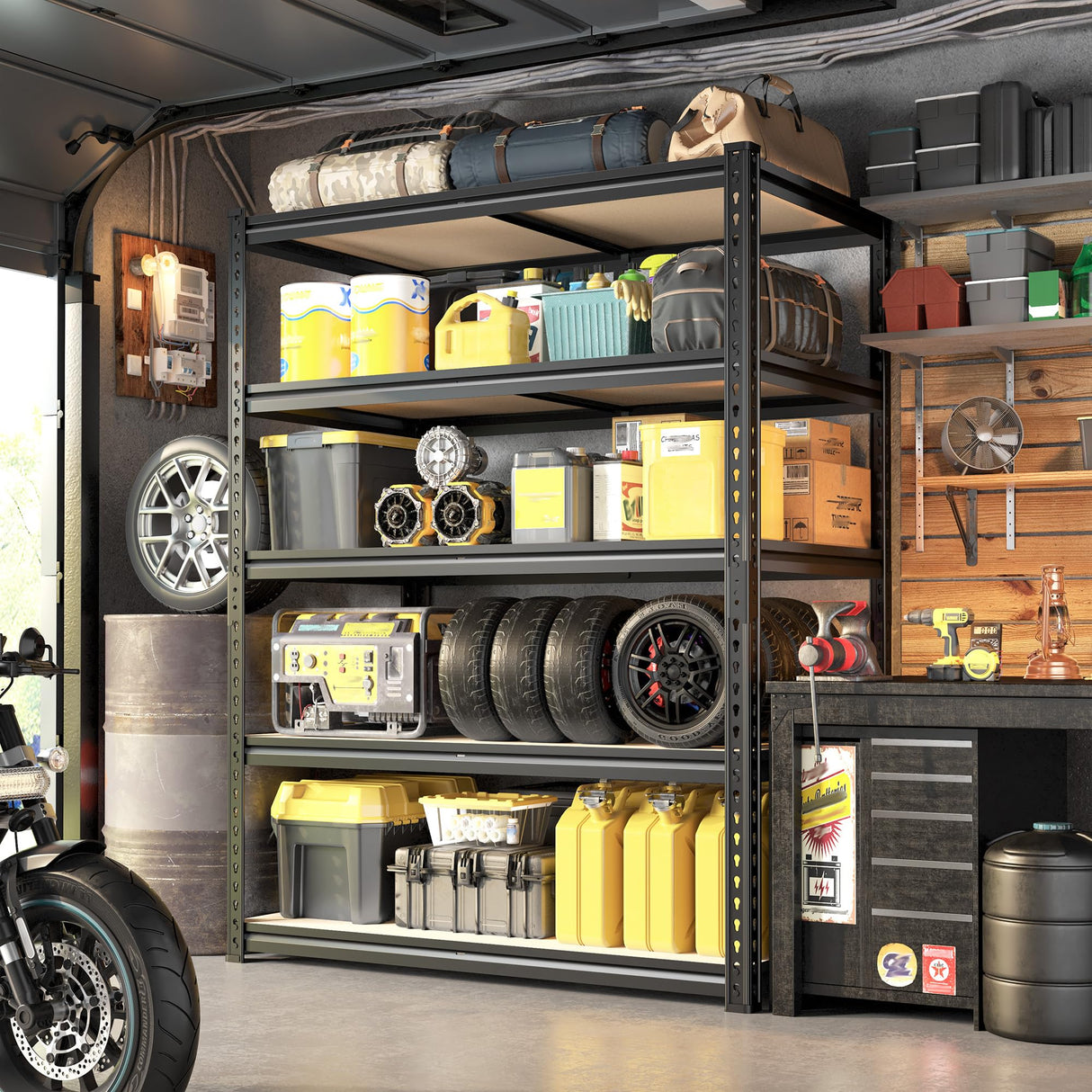 DurayLoly 72" H Garage Shelving, 5 Tier Storage Shelves Load 2500 lbs, Adjustable Garage Shelves, Metal Shelving Unit for Warehouse, Basement, Pantry, 40" Wx 16" D x 72" H, Black DurayLoly
