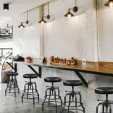 Yaheetech Industrial Bar Stools Vintage Counter Height Bar Stool with Round Faux Leather Seat Metal Stool Adjustable Kitchen Stool 21.5-28 Inch Tall Black, 1PCS Yaheetech