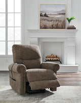 Signature Design by Ashley Aureta Classic Stain Resistant Power Lift Recliner with Side Pocket, Heat and Massage, Dark Brown Signature Design by Ashley
