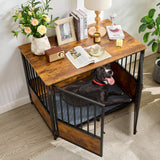 KOOPRO 43.7" Inch Dog Crate Furniture with Cushion for Large Dogs, Wooden Heavy Duty Dog Kennel with Double Doors Indoor, Decorative Pet House Dog Cage Side End Table, Rustic Brown KOOPRO