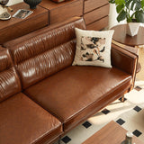 Mid-Century 3-Seater Leather Sofa with Removable Backrest and Cushions, Vintage Modern Lounge Couch for Office, Apartment, Living Room, Bedroom, with Sturdy Metal Legs - 86.61 Inches, Brown NessCarsti