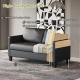 STHOUYN 59” Black Faux Leather Sofa Couch, Modern Comfy Office 2 Seater Couch Loveseat with USB and Tufted Armrest, Small Love Seat Couches for Living Room, Bedroom, Apartment STHOUYN