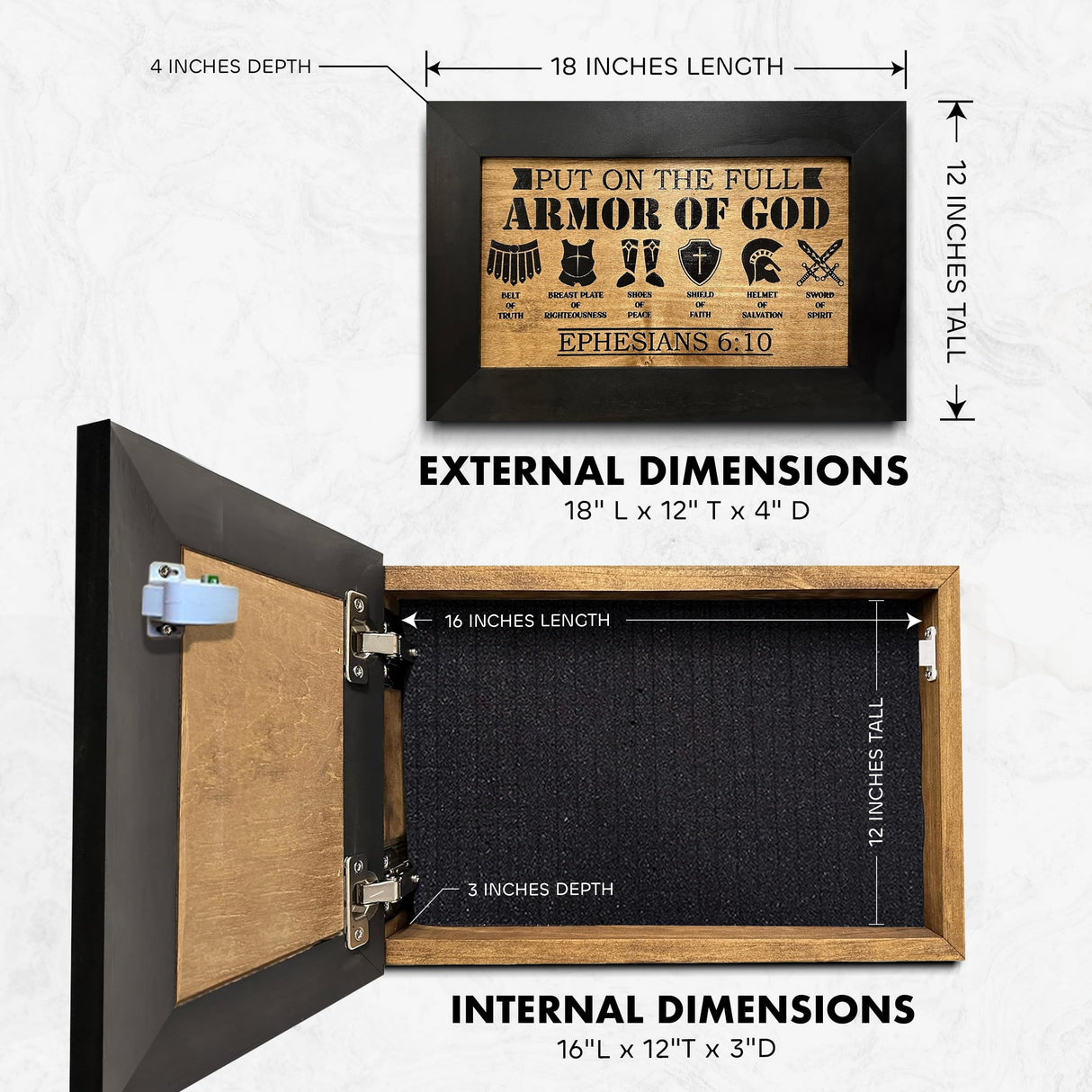 Full Armor of God Wall Gun Safe - Religious Hidden Gun Safe - Handcrafted Concealment Furniture for Guns - Quick Access Firearm Storage with Magnetic Lock - Hidden Shelf Safe by Bellewood Designs Bellewood Designs