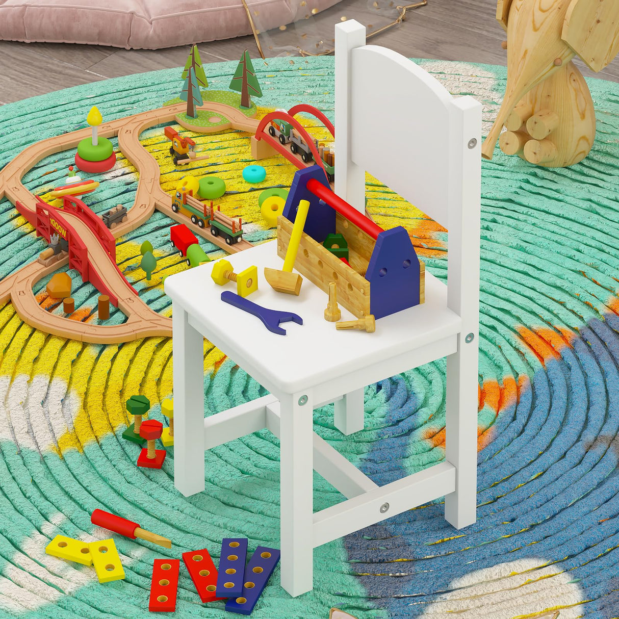 Timy Toddler Wooden Chair Pair, Kids Furniture for Eating, Reading, Playing 2 Pack (White) Timy