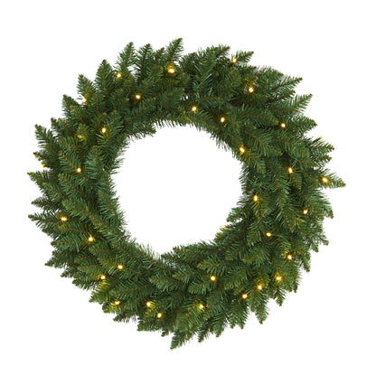 Nearly Natural 24in. Green Pine Artificial Christmas Wreath with 35 Clear LED Lights