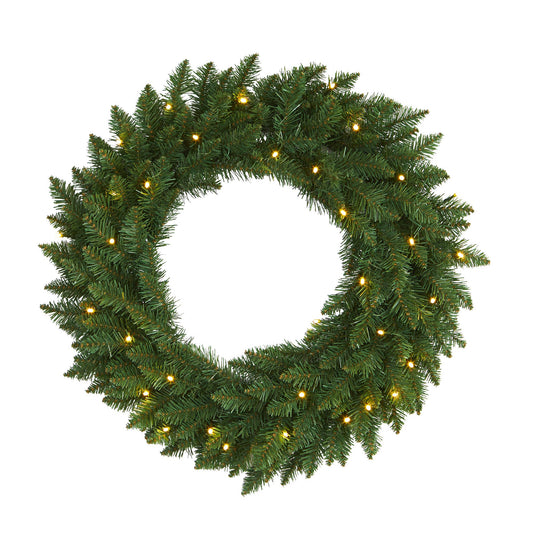 Nearly Natural 24in. Green Pine Artificial Christmas Wreath with 35 Clear LED Lights