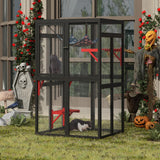 COZIWOW Catio Outdoor Cat Enclosure Window Access, Wooden Cat House, Indoor Cat Cage with Hammock for Patio(Gothic) COZIWOW