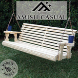Amish Casual Heavy Duty 700 Lb Roll Back Treated Porch Swing with Hanging Chains and Cupholders (5 Foot, Unfinished) Amish Casual