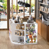 L-Shaped Reception Desk with Counter,Modern Retail Counter with Transparent Display Case,Front Desk Reception Room Table with 2 Drawers & Open Shelves for Checkout, Lobby,Shop White DouxVibe