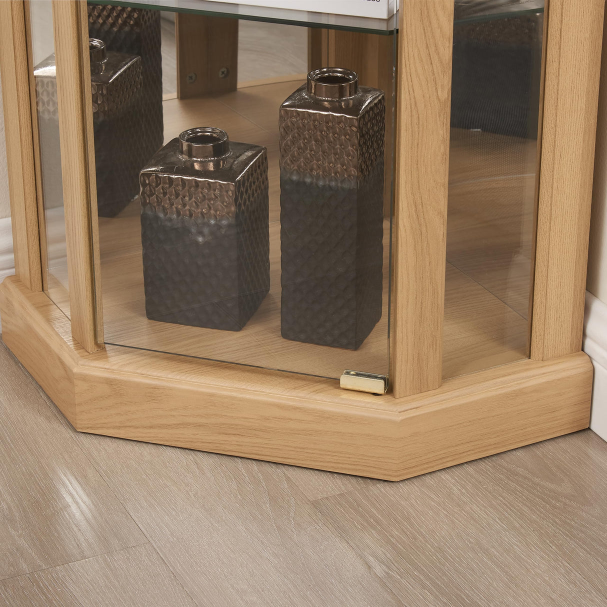 Ball & Cast 70" H Lighted Corner Curio Cabinet, Glass Display Cabinet with 5 Tempered Adjustable Glass Shelves and Doors,Include Light Bulb, Rack for Living Room,Light Oak Ball & Cast