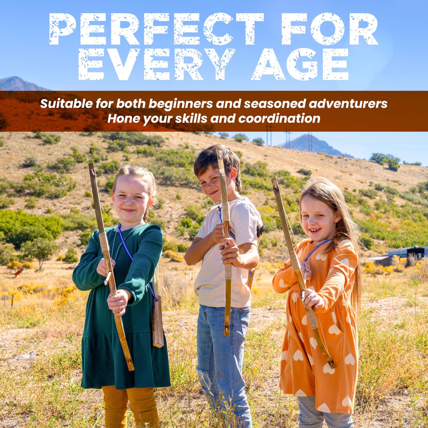 Adventure Awaits - 2-Pack Handmade Wooden Bow and Arrow Set - 20 Wood Arrows and 2 Quivers - for Outdoor Play