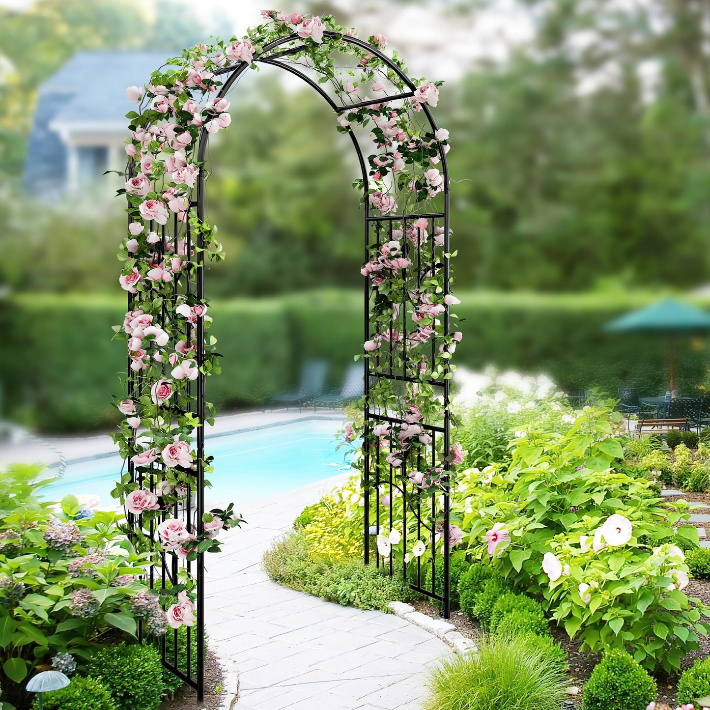 YITAHOME Garden Arch Trellis, Metal Garden Arbor for Climbing Plants Outdoor, Wedding Arches for Ceremony, Black Garden Archway for Lawn, Patio and Backyard